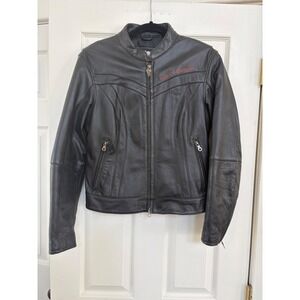 Harley-Davidson Womens Black Leather Motorcycle Jacket Eagle Back 97102-06VW M